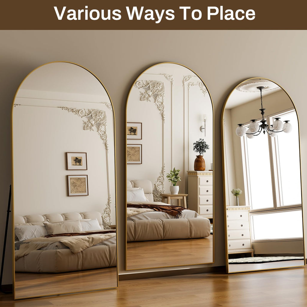HARRITPURE 64"x21" Arched Full Length Mirror Floor Mirrors with Aluminum Alloy Frame Free-Standing Wall Mounted or Leaning Large Bedroom Dressing Mirror Modern & Contemporary Decor for Home,Black