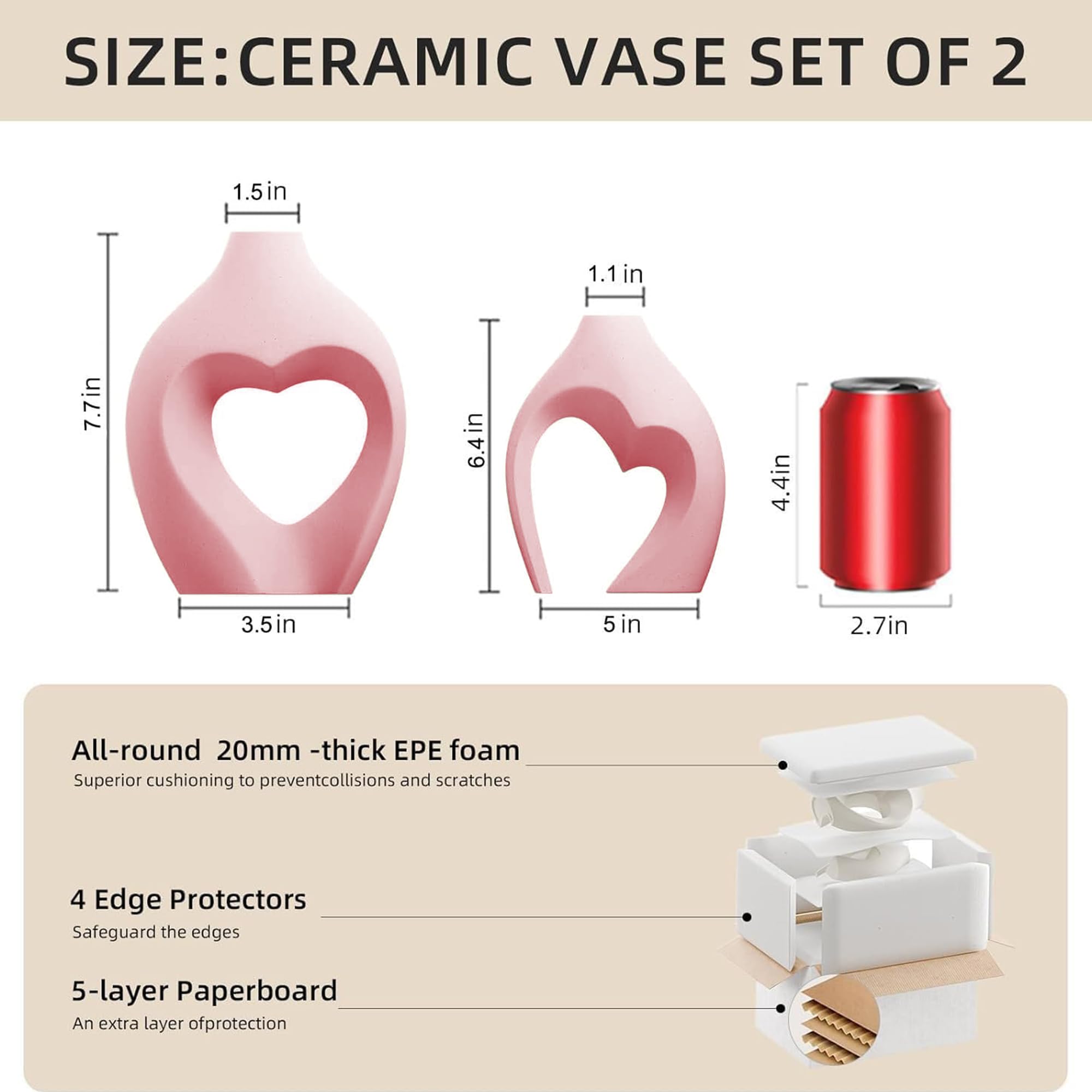 Zormon White Vases for Decor, Heart Shaped Ceramic Vase Set of 2, Nordic Heart Shaped Vases, Minimalist Decorative Vase for Table Centerpiece Wedding Dining Living Room Office House Decoration