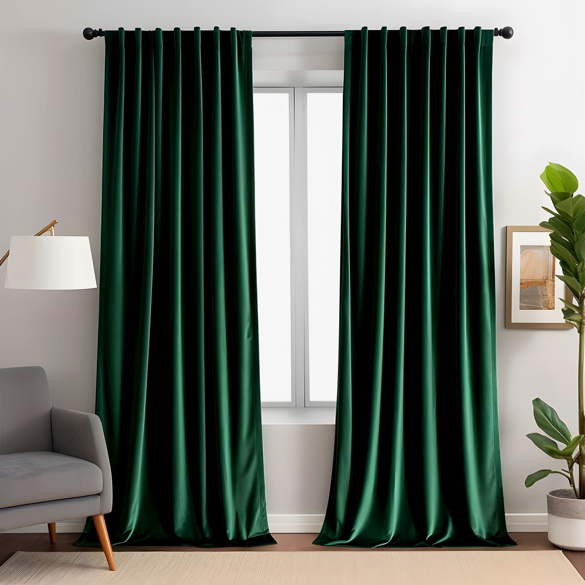Emerald Green Velvet Curtains 84 inches Long Luxury 80% Blackout Curtains for Bedroom Living Room,Thermal Insulated Super Soft Window Drapes Rod Pocket & Back Tab, 52" W x 84" L, 2 Panels