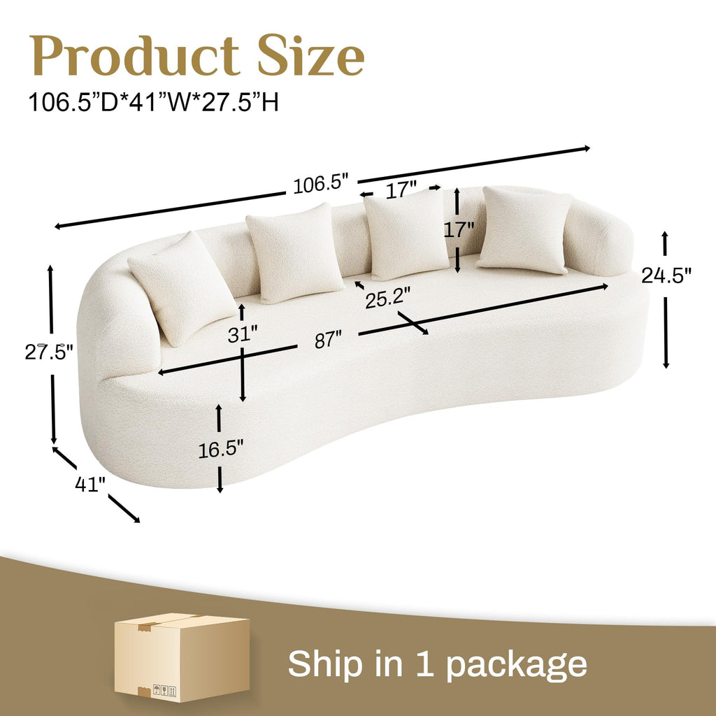 131" Oversized Sectional Sofa for Living Room, Modern Luxury Plush Chenille 4-Seater Extra Deep & Wide Seat Curved Cloud Couch with 4 Throw Pillows, No Assembly Needed, Light Brown