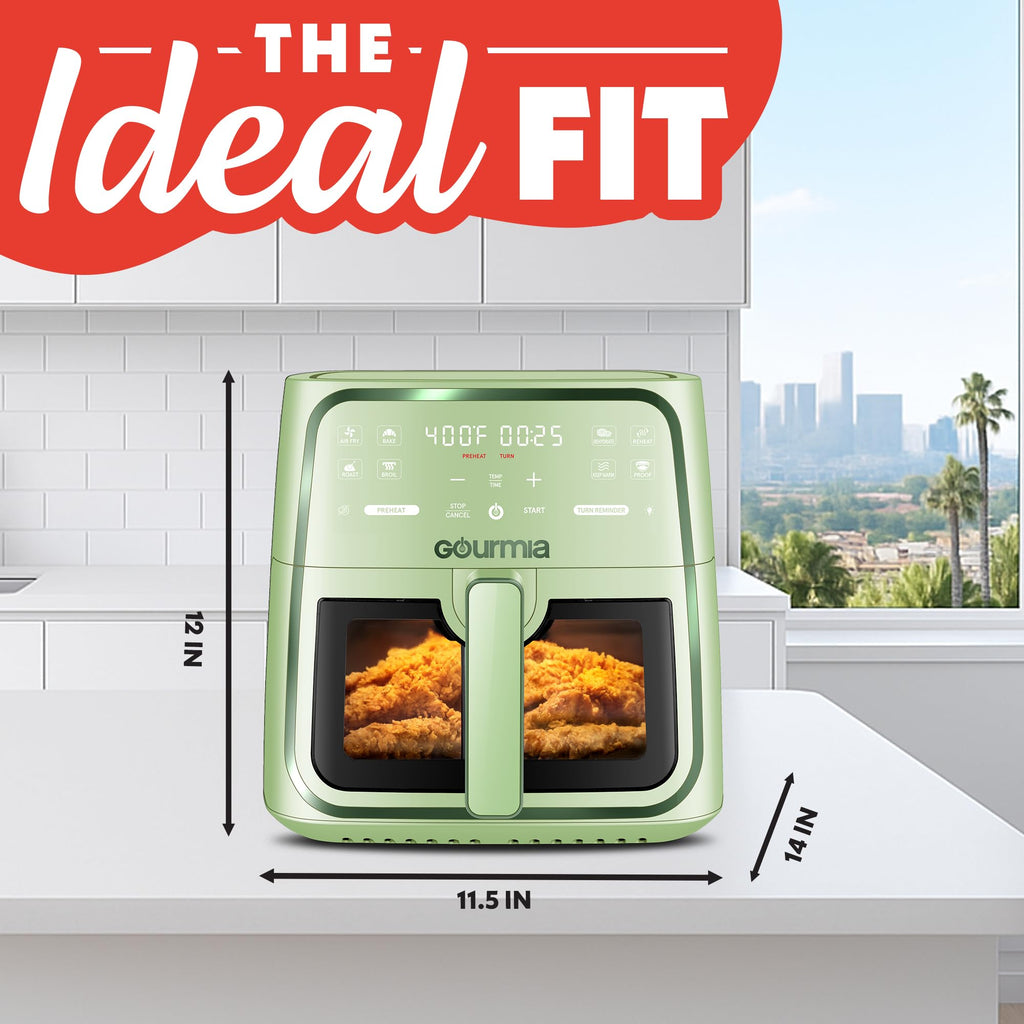 Gourmia 8 Qt Air Fryer, 8 Presets with Digital Display, FryForce 360° Technology, Easy View Window & Interior Light, Dishwasher Safe Basket, Green