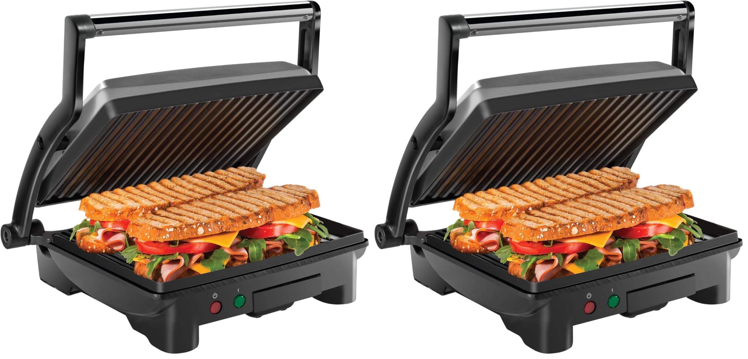 Chefman Panini Press Grill and Gourmet Sandwich Maker Non-Stick Coated Plates, Opens 180 Degrees to Fit Any Type or Size of Food, Stainless Steel Surface and Removable Drip Tray, 4 Slice, Black