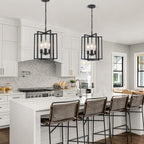 Black Gold Chandelier for Dining Room, Modern Farmhouse 3 Light Entryway Pendant Light Fixture Adjustable Geometric Industrial Rustic Foyer Light for Living Room Kitchen Island Hallway Bedroom