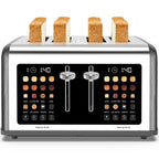 4 Slice Toaster Touch Screen, Stainless Steel Toasters Digital Timer, Dual Control Panel Toasters, 8 Shade Settings 6 Bread Types for Bagel, Cancel, Defrost 1650W