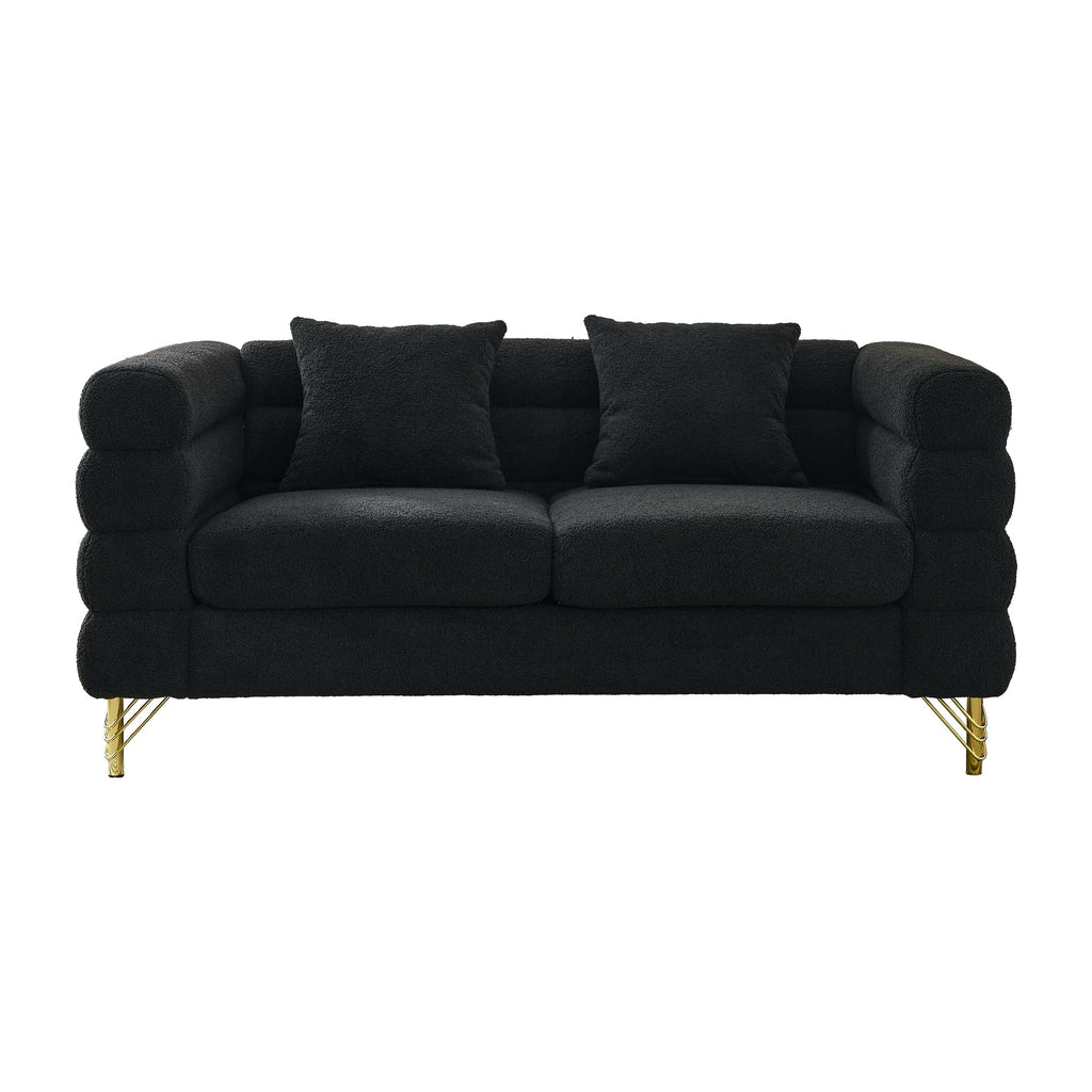 mikibama Modern Teddy Sectional Sofa, 81 Inch Oversized Sofa Couch, Luxury 3 Seater Deep Couch with 3 Pillows and Gold Metal Legs for Living Room, Bedroom, Apartment (Black)