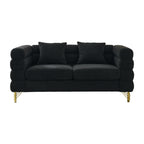 mikibama Modern Teddy Sectional Sofa, 81 Inch Oversized Sofa Couch, Luxury 3 Seater Deep Couch with 3 Pillows and Gold Metal Legs for Living Room, Bedroom, Apartment (Black)