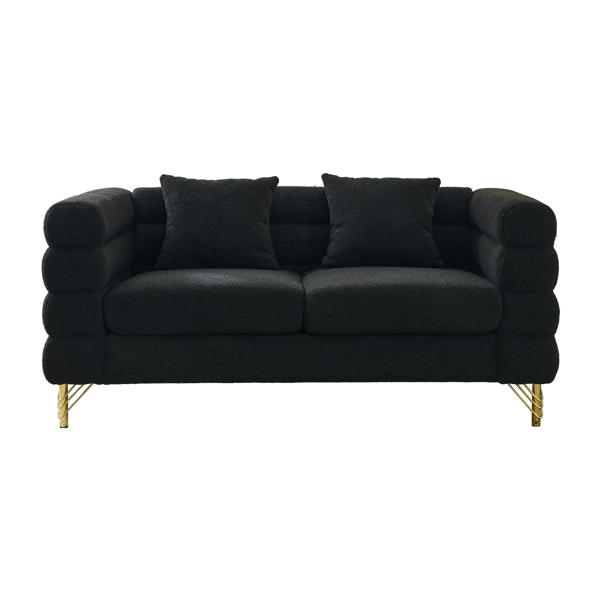 mikibama Modern Teddy Sectional Sofa, 81 Inch Oversized Sofa Couch, Luxury 3 Seater Deep Couch with 3 Pillows and Gold Metal Legs for Living Room, Bedroom, Apartment (Black)
