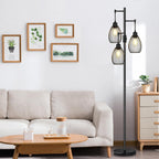 Dimmable Floor Lamp, Industrial Floor Lamps for Living Room, Gold Tree Lamp Standing Lamp Tall Lamps with 3 Elegant Teardrop Cage Head & 800 Lumens LED Bulbs for Living room Bedroom Office Dining Room