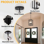 Black Gold Chandelier for Dining Room, Modern Farmhouse 3 Light Entryway Pendant Light Fixture Adjustable Geometric Industrial Rustic Foyer Light for Living Room Kitchen Island Hallway Bedroom