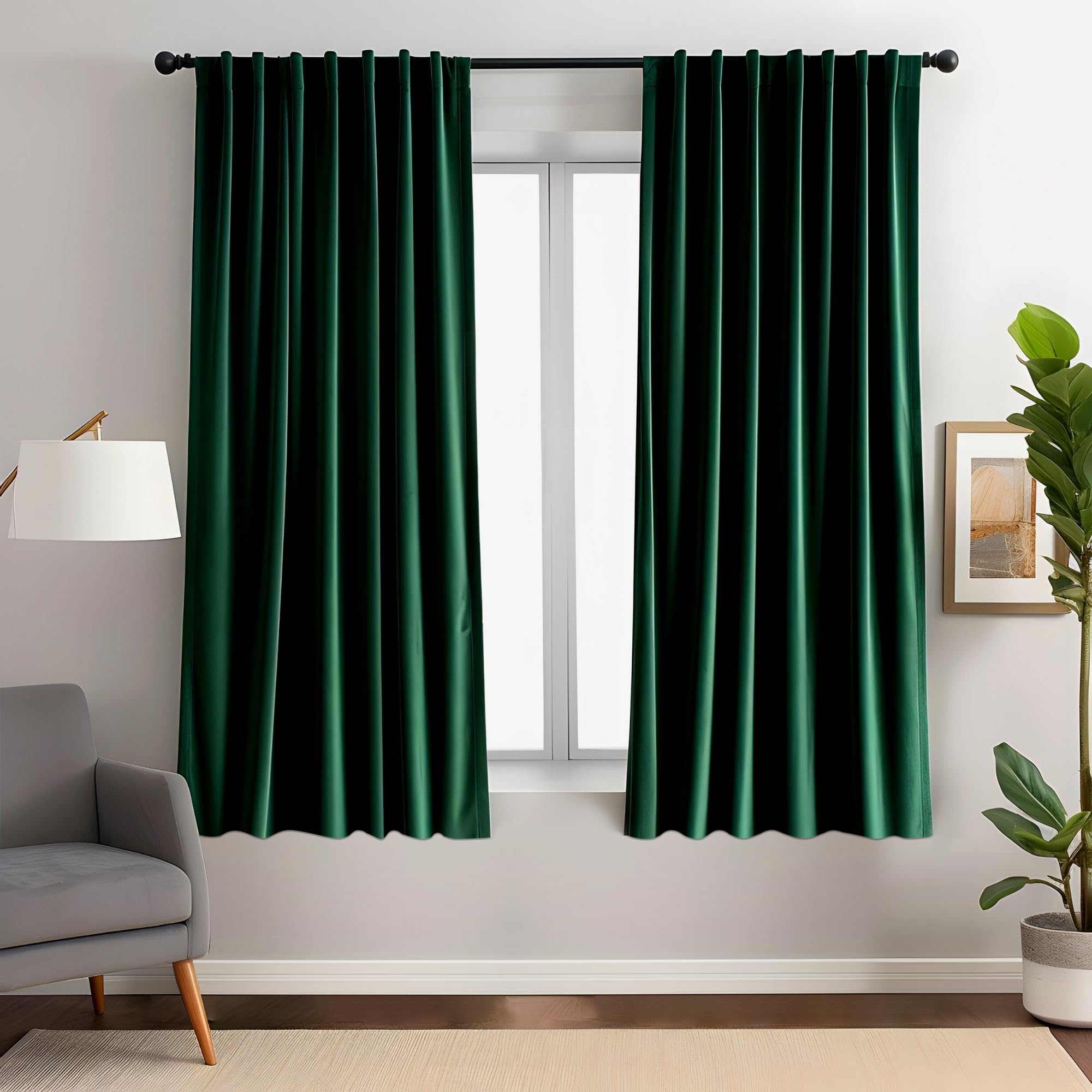 Emerald Green Velvet Curtains 84 inches Long Luxury 80% Blackout Curtains for Bedroom Living Room,Thermal Insulated Super Soft Window Drapes Rod Pocket & Back Tab, 52" W x 84" L, 2 Panels