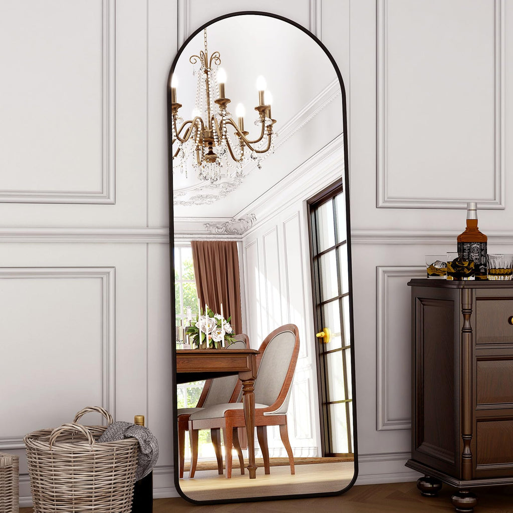 HARRITPURE 64"x21" Arched Full Length Mirror Floor Mirrors with Aluminum Alloy Frame Free-Standing Wall Mounted or Leaning Large Bedroom Dressing Mirror Modern & Contemporary Decor for Home,Black