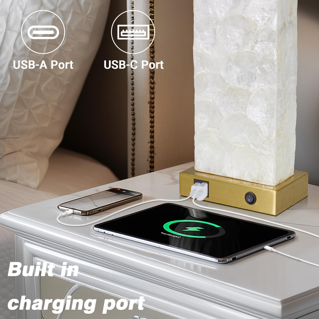29" Gold Modern Table Lamps Set of 2, 3-Way Dimmable Touch Lamps for Nightstand with USB A+C & Outlets,Brass Lamps for Living Room, Bedroom, Nightstand, Entryway(2 Bulbs Included)