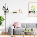 Dimmable Floor Lamp, Industrial Floor Lamps for Living Room, Gold Tree Lamp Standing Lamp Tall Lamps with 3 Elegant Teardrop Cage Head & 800 Lumens LED Bulbs for Living room Bedroom Office Dining Room