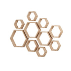 WONFUlity Hexagon Floating Shelves Honeycomb Shelves Wall Mounted Wood Farmhouse Storage Wall Shelf for Bathroom, Kitchen, Bedroom, Living Room,Driftwood Finish Decor,Dark Brwon