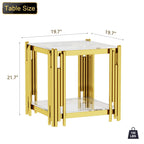 Luxury Gold Square Glass End Table, 19.7" Modern Side Table with Stainless Steel Irregular Leg Clear Tempered Glass Tabletop, Accent Furniture for Living Room, Clear