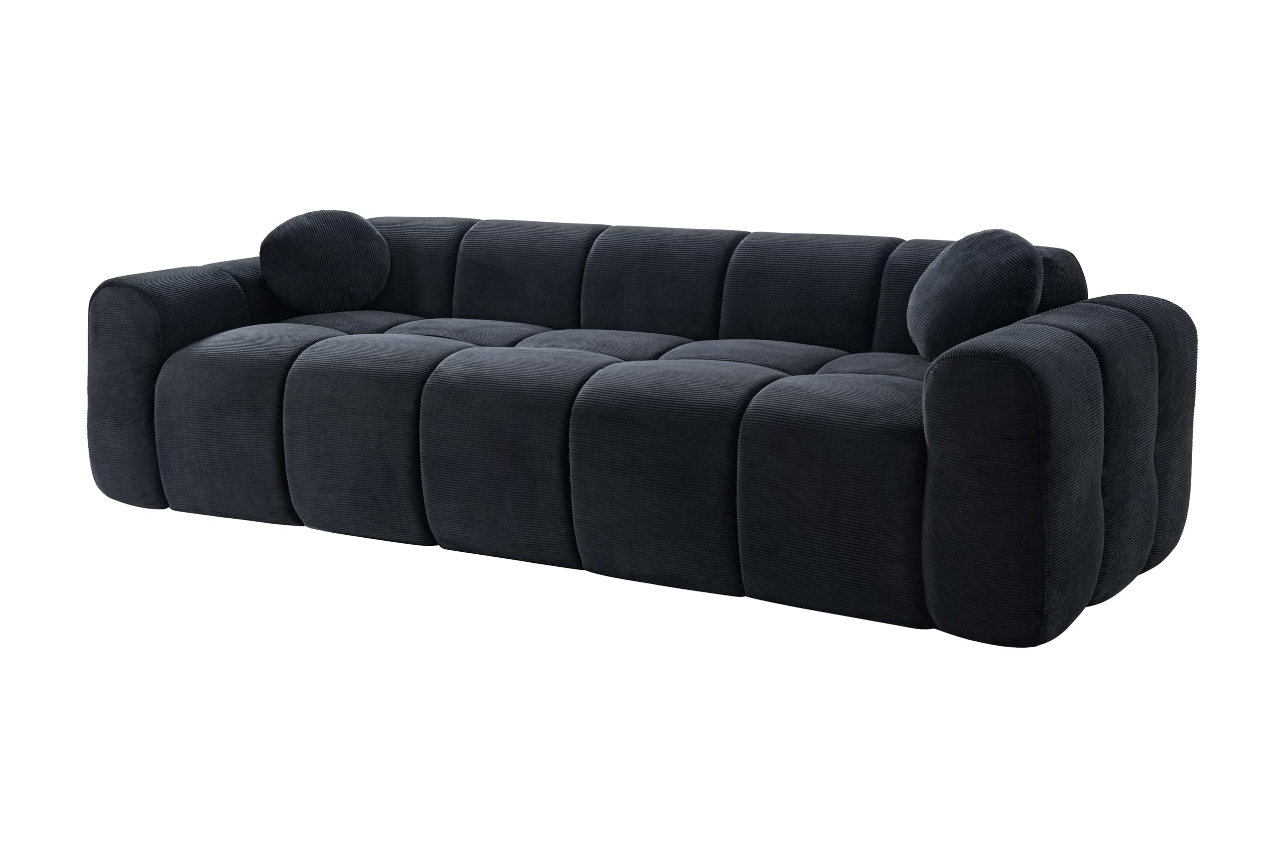 98.4-Inch Oversized Boneless Cloud Couches Deep Seat Foam Sofa Couch with 2 Round Toss Pillows, Luxury Corduroy Upholstered 3 Seat Tufted Loveseat, Cloud Sofa in a Box