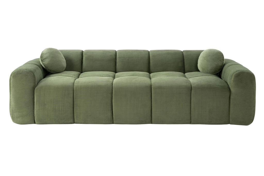 98.4-Inch Oversized Boneless Cloud Couches Deep Seat Foam Sofa Couch with 2 Round Toss Pillows, Luxury Corduroy Upholstered 3 Seat Tufted Loveseat, Cloud Sofa in a Box