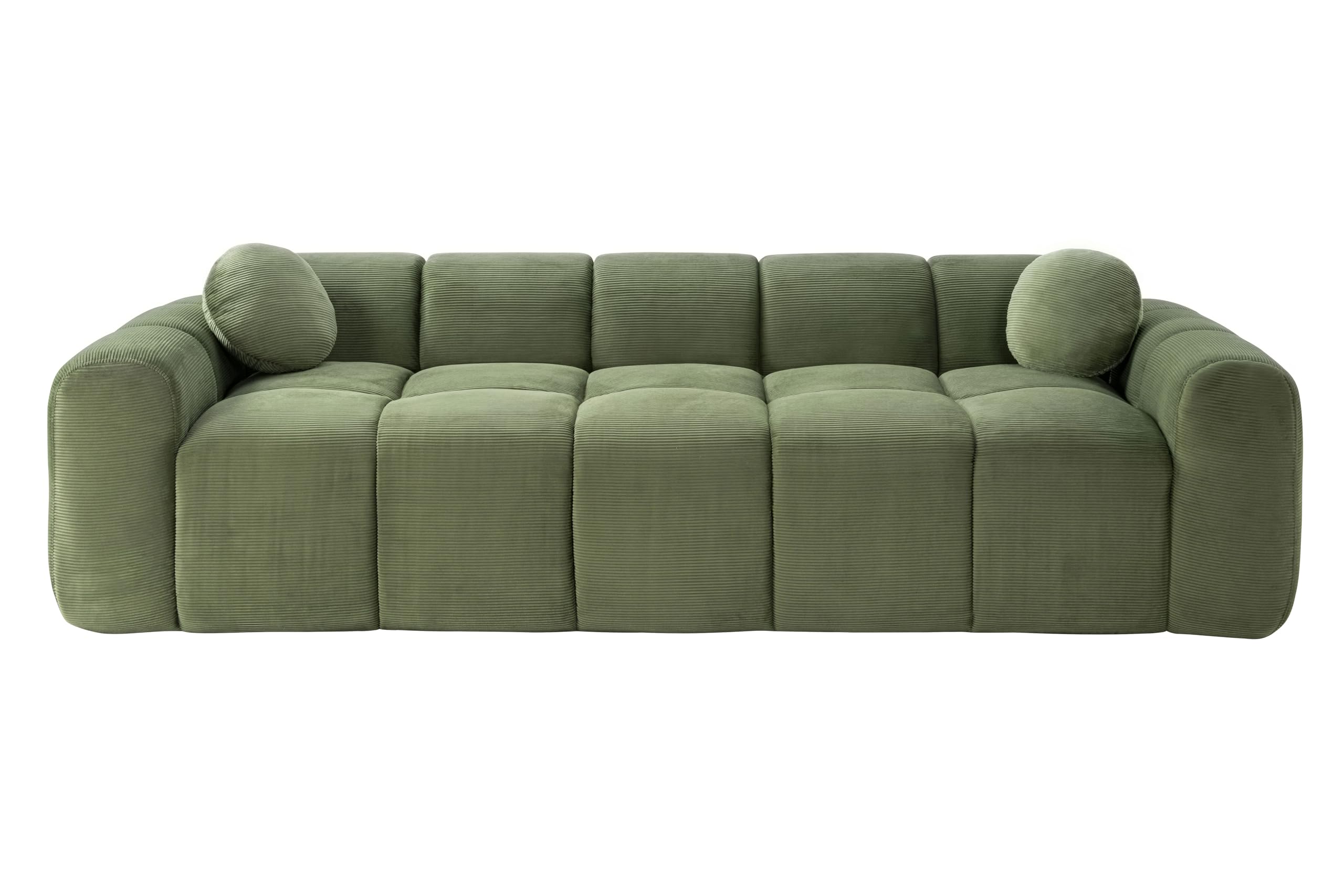 98.4-Inch Oversized Boneless Cloud Couches Deep Seat Foam Sofa Couch with 2 Round Toss Pillows, Luxury Corduroy Upholstered 3 Seat Tufted Loveseat, Cloud Sofa in a Box
