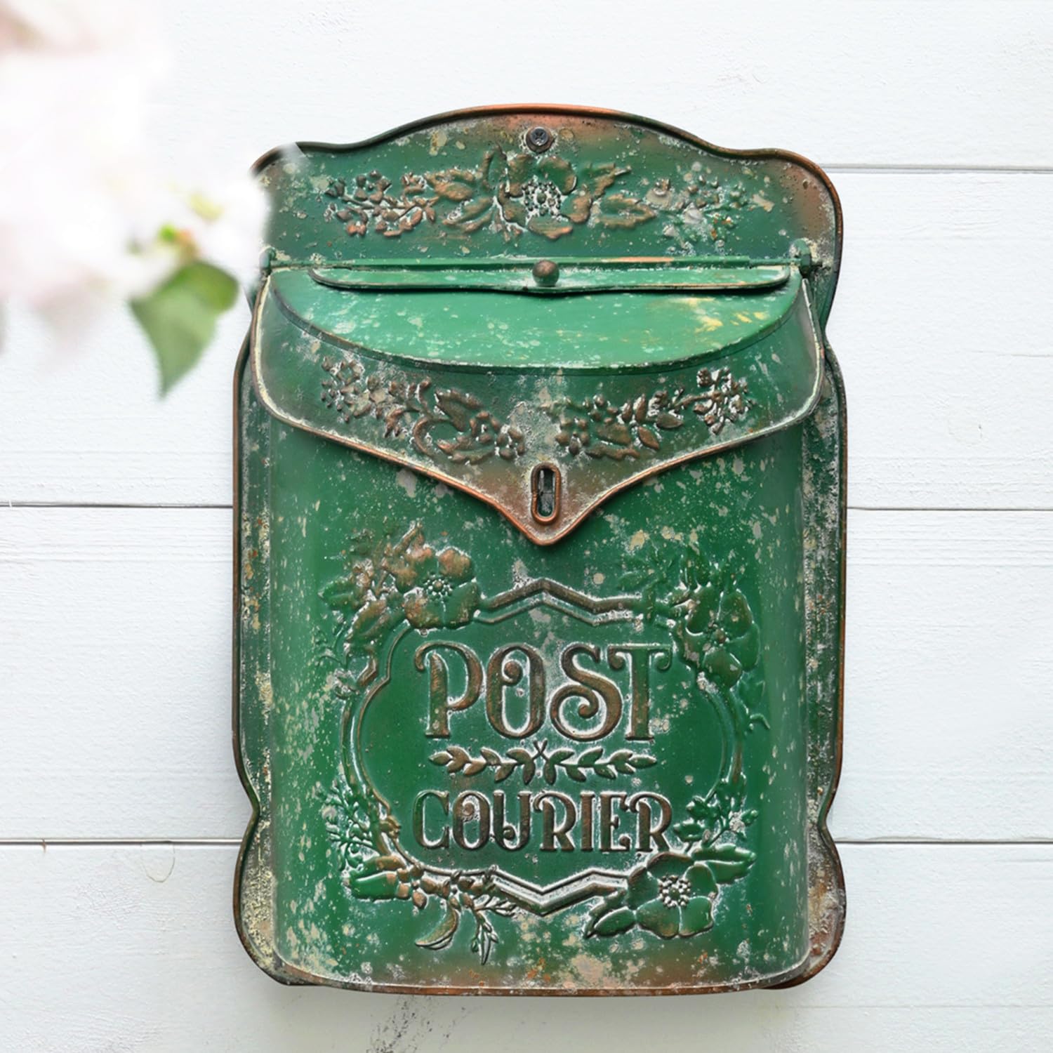 BIG FORTUNE Wall Mount Mailbox for House Outside Vintage Metal Door Mailbox Antique Style Nostalgic Charm Home Decor Garden Vintage English Cottage Decor Flower Patter