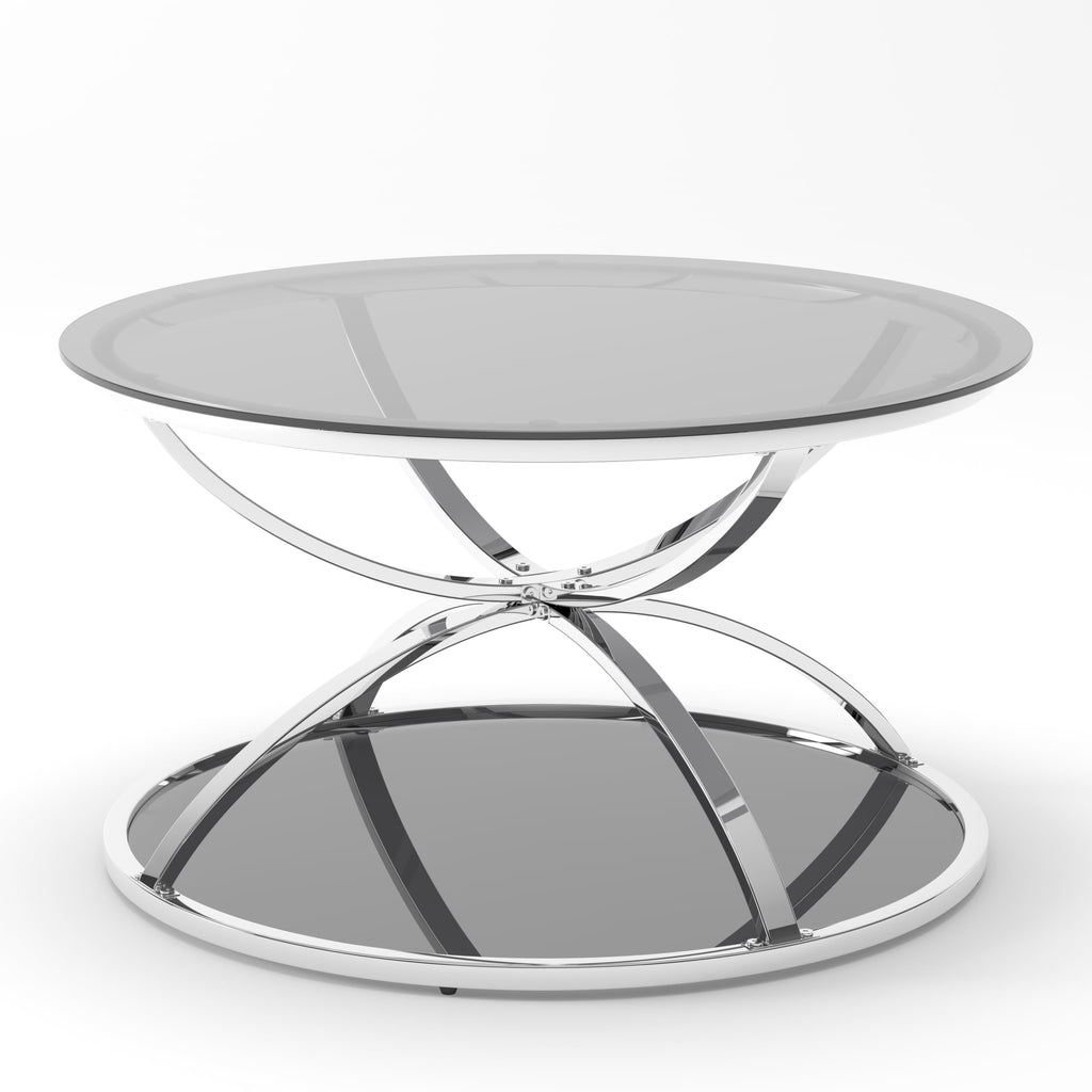 32" Tempered Glass Round Coffee Table Modern Gold Frame Ring Base Single-Layer Circle Living Room Center Tables