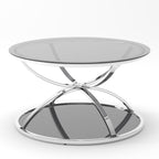 32" Tempered Glass Round Coffee Table Modern Gold Frame Ring Base Single-Layer Circle Living Room Center Tables