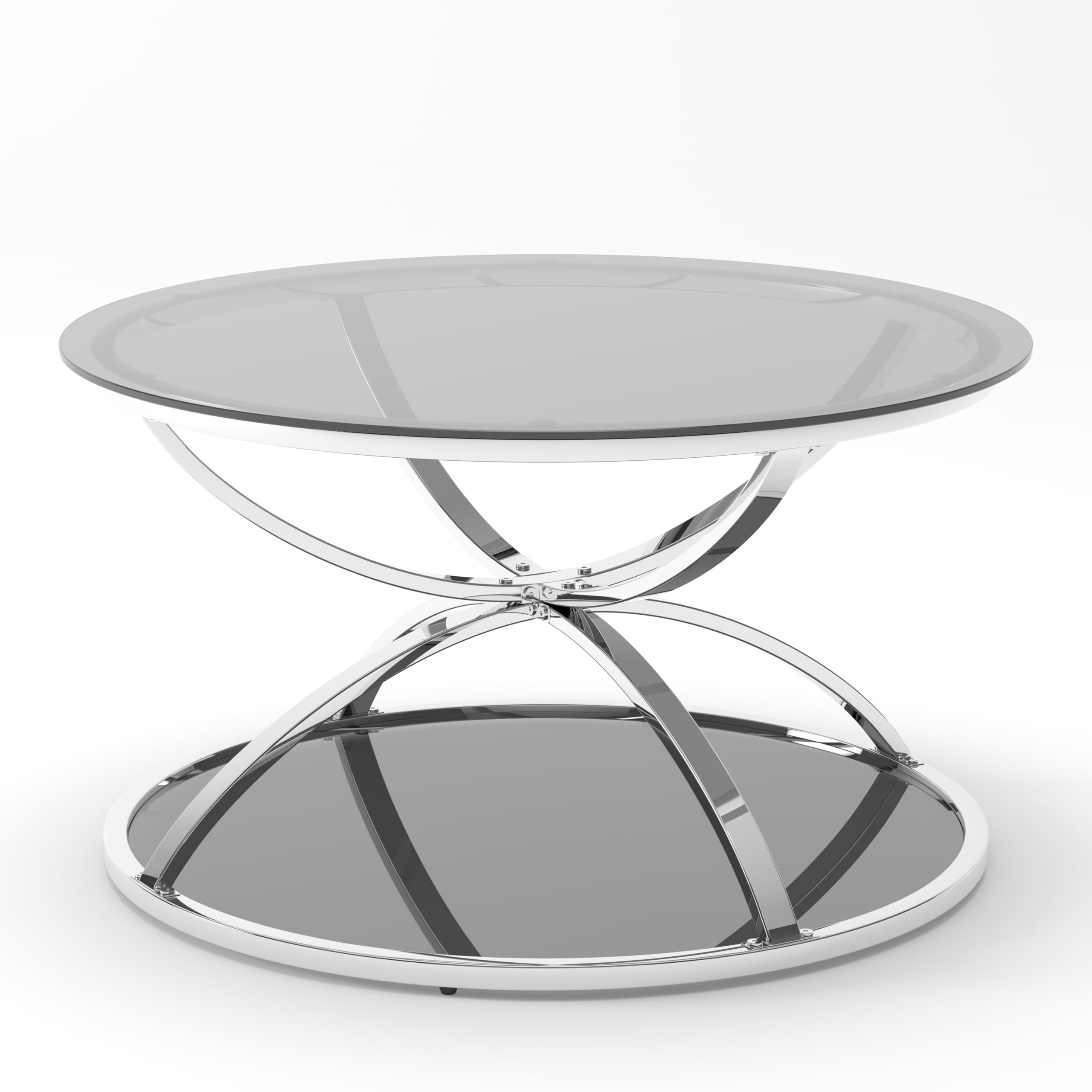 32" Tempered Glass Round Coffee Table Modern Gold Frame Ring Base Single-Layer Circle Living Room Center Tables
