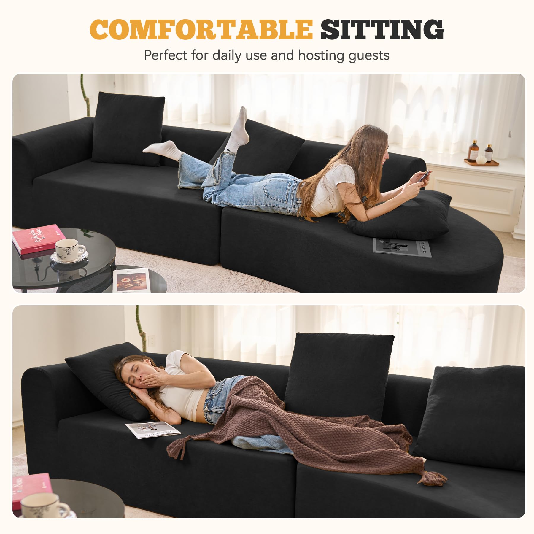 126" Curved Modular Sectional Sofa, Modern Boneless Couches for Living Room,No Assembly Required Cloud Couch,Brown Corduroy Fabric,1 PCS