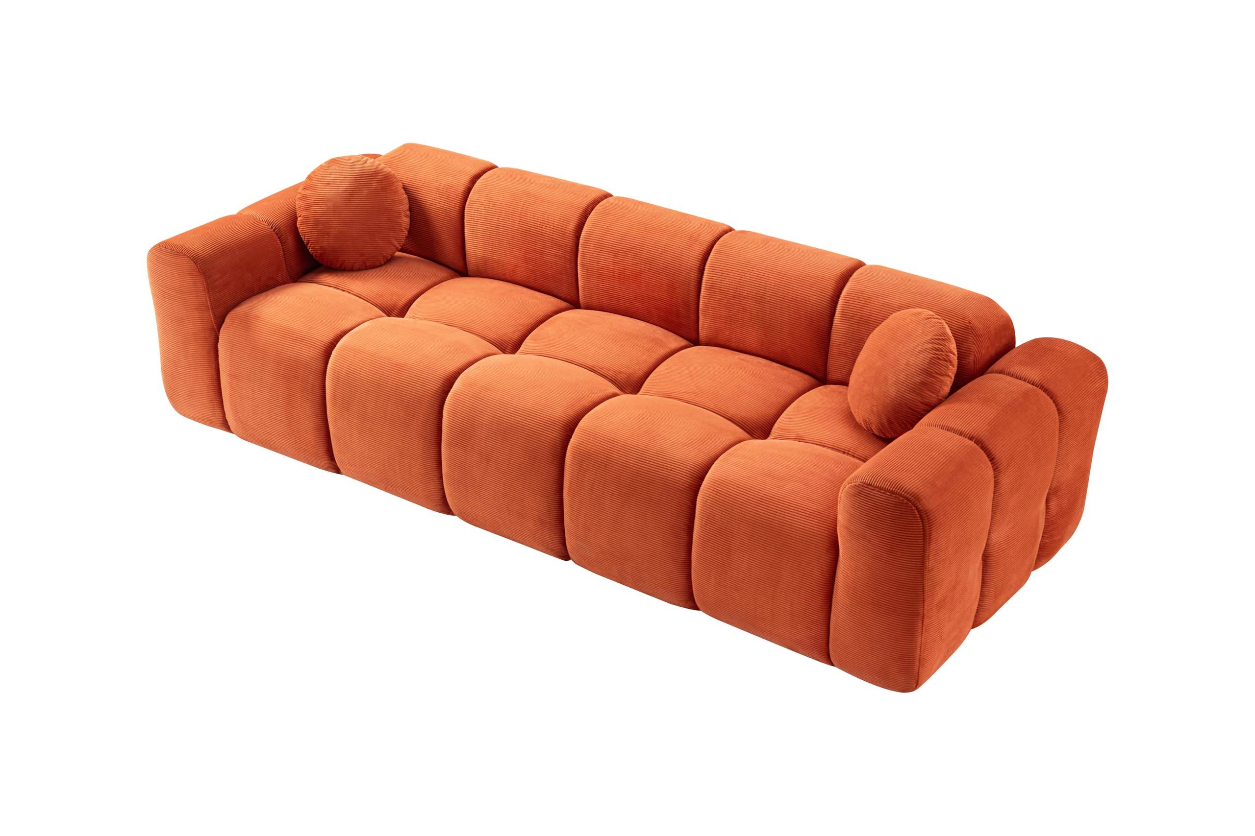 98.4-Inch Oversized Boneless Cloud Couches Deep Seat Foam Sofa Couch with 2 Round Toss Pillows, Luxury Corduroy Upholstered 3 Seat Tufted Loveseat, Cloud Sofa in a Box