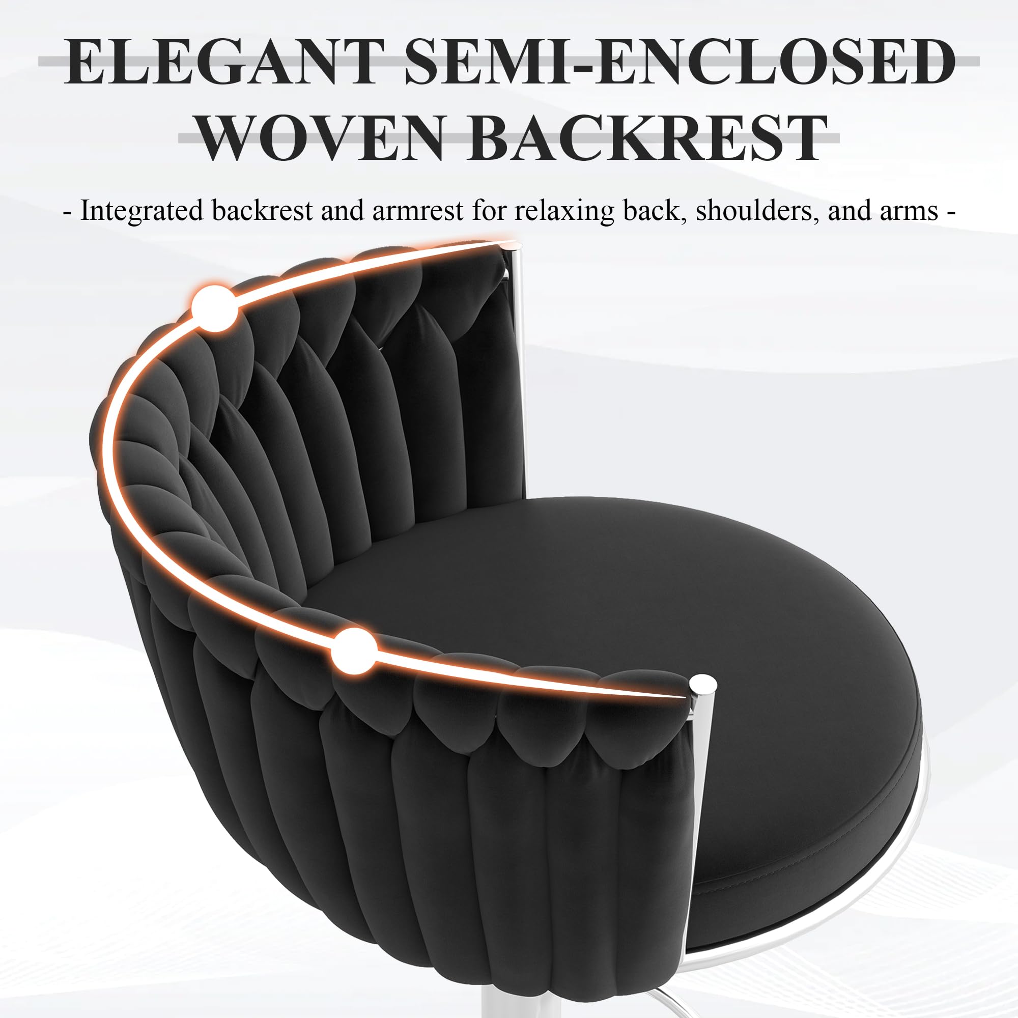 ABET Gold Bar Stool Set of 2, Velvet Swivel Barstools, Height Adjustable Counter Stools with Woven Back, Upholstered Modern Luxury Kitchen Stools with Footrest for Cafe, Pub, Black