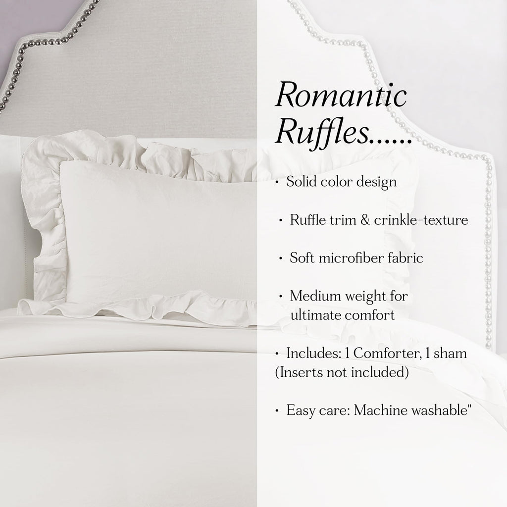 Lush Decor Reyna Ruffle Comforter Set - 3 Piece Cozy Ruffled Bedding Set - Timeless Elegance and Comfort for Bedroom - King, Gray