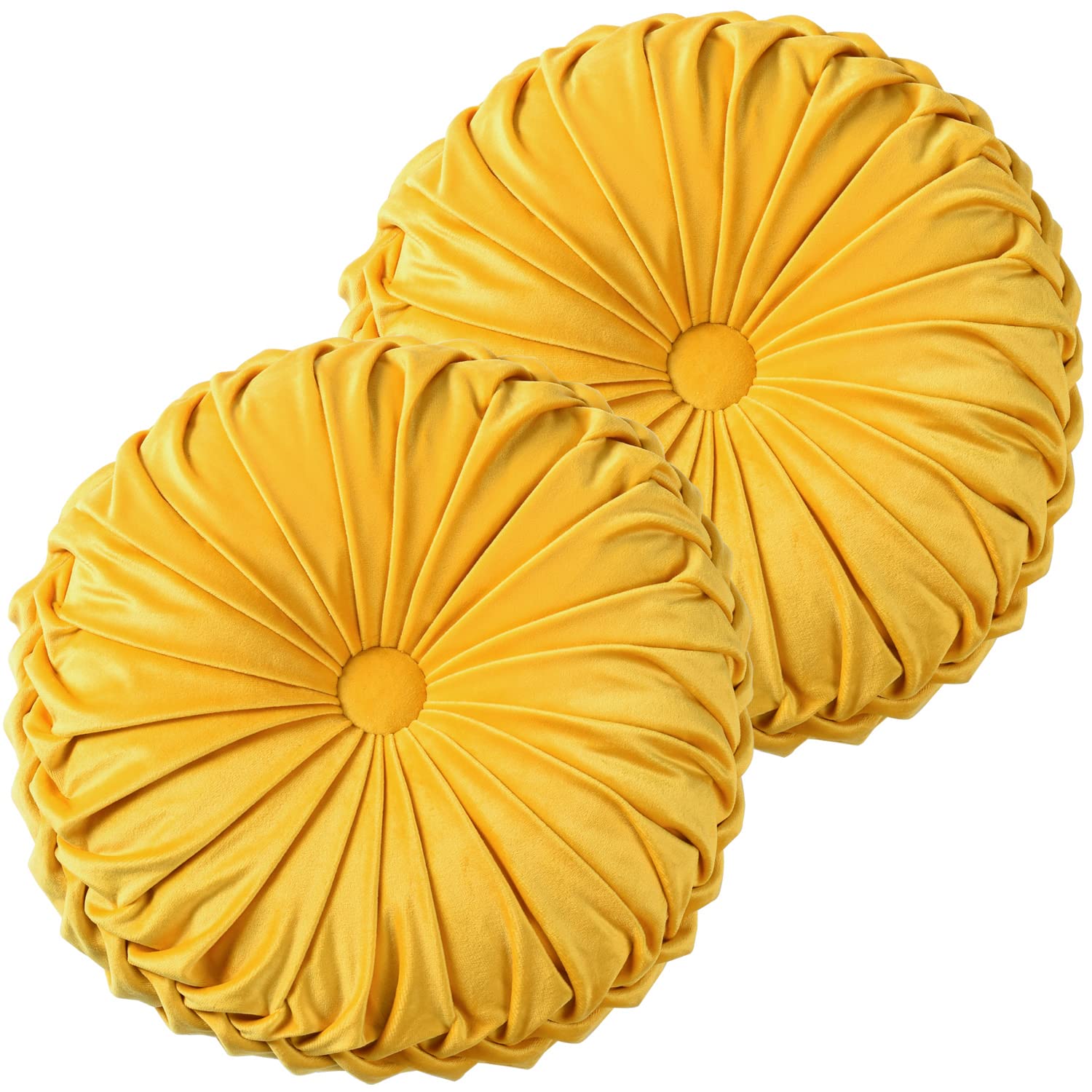 HIG Set of 2 Decorative Round Pleated Throw Pillows,Classy Accent Pumpkin Throw Pillows with Center Button,Vintage Velvet Floor Pillows for Sofa Vanity Chair Bed,Dusty Rose,14.5" Diameter(Ripple)
