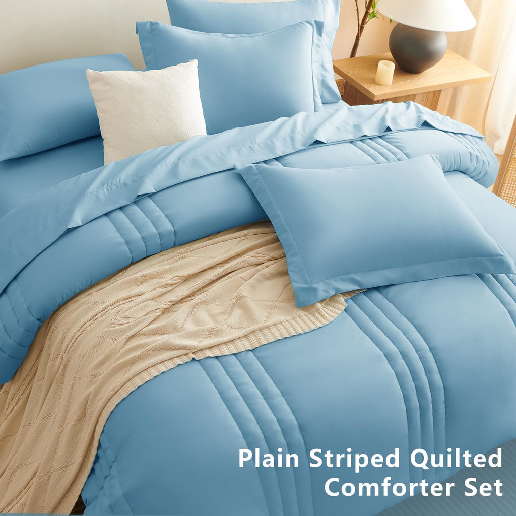 CozyLux Queen Size Comforter Sets - 7 Piece Bed in a Bag Olive Green Comforter Set with Sheets Luxury Bed Set All Seasons, Soft Bedding Set with Down Alternative Comforter, Sheets, Pillowcases & Shams