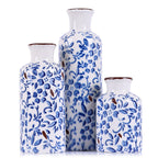 Blue Ceramic Vase Set - 3 Blue Small Vases, Farmhouse Country Flower Vase Home Decor, Living Room Decoration, Table Decoration, Fireplace Decor, and Entrance Decorations Centerpieces
