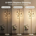 Dimmable Floor Lamp, Industrial Floor Lamps for Living Room, Gold Tree Lamp Standing Lamp Tall Lamps with 3 Elegant Teardrop Cage Head & 800 Lumens LED Bulbs for Living room Bedroom Office Dining Room