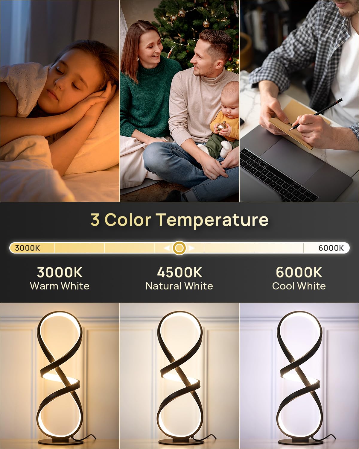 2 Pack LED Touch Dimmable Spiral Desk Lamp, 3 Color Temperature Modern Nightstand Lamp, Unique Bedside Table Lamp for Living Room, Bedroom, Cool Lamps for Ideal Gift, Gold