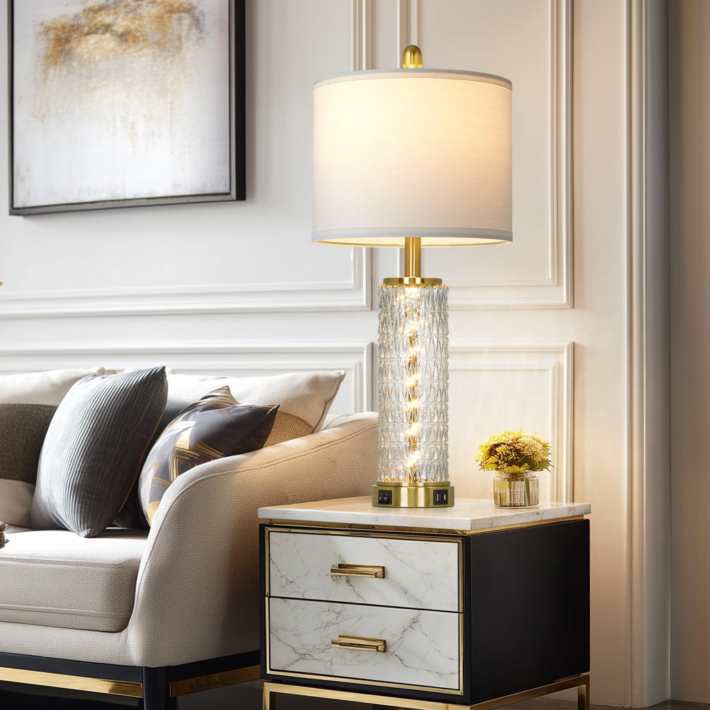 29" Gold Modern Table Lamps Set of 2, 3-Way Dimmable Touch Lamps for Nightstand with USB A+C & Outlets,Brass Lamps for Living Room, Bedroom, Nightstand, Entryway(2 Bulbs Included)