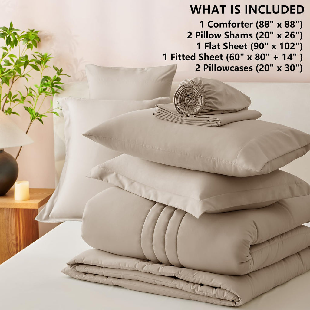 CozyLux Queen Size Comforter Sets - 7 Piece Bed in a Bag Olive Green Comforter Set with Sheets Luxury Bed Set All Seasons, Soft Bedding Set with Down Alternative Comforter, Sheets, Pillowcases & Shams