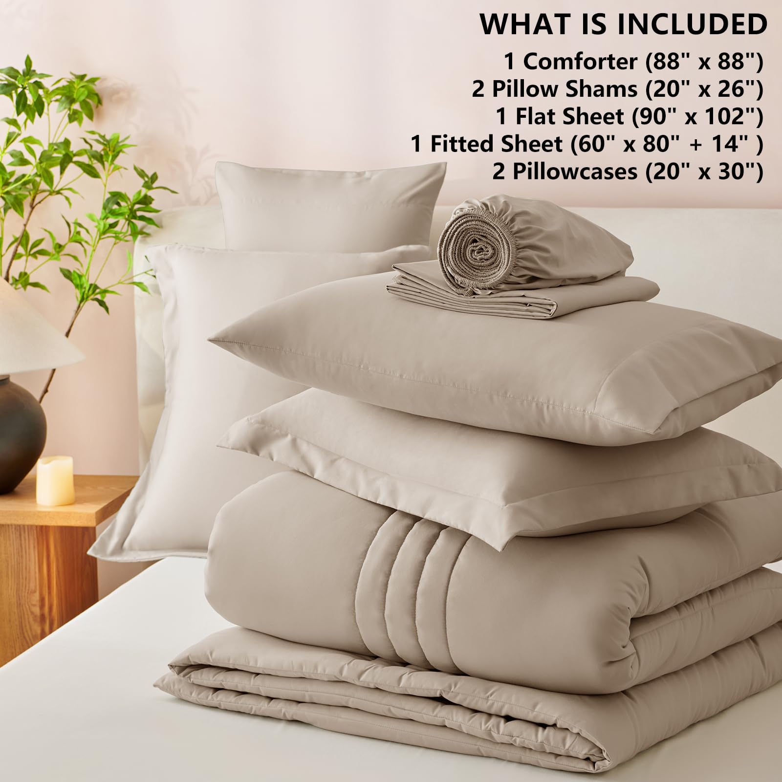 CozyLux Queen Size Comforter Sets - 7 Piece Bed in a Bag Olive Green Comforter Set with Sheets Luxury Bed Set All Seasons, Soft Bedding Set with Down Alternative Comforter, Sheets, Pillowcases & Shams