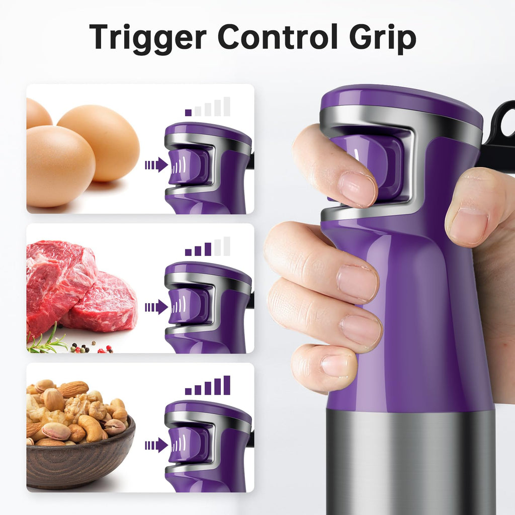Turelar Immersion Blender Handheld Corded Hand Blenders Set 1100W, Trigger Variable Speed 5 in 1 Stick Emulsifier with Chopper, Whisk and Frother for Soup, Baby Food and Smoothies, Navy Blue