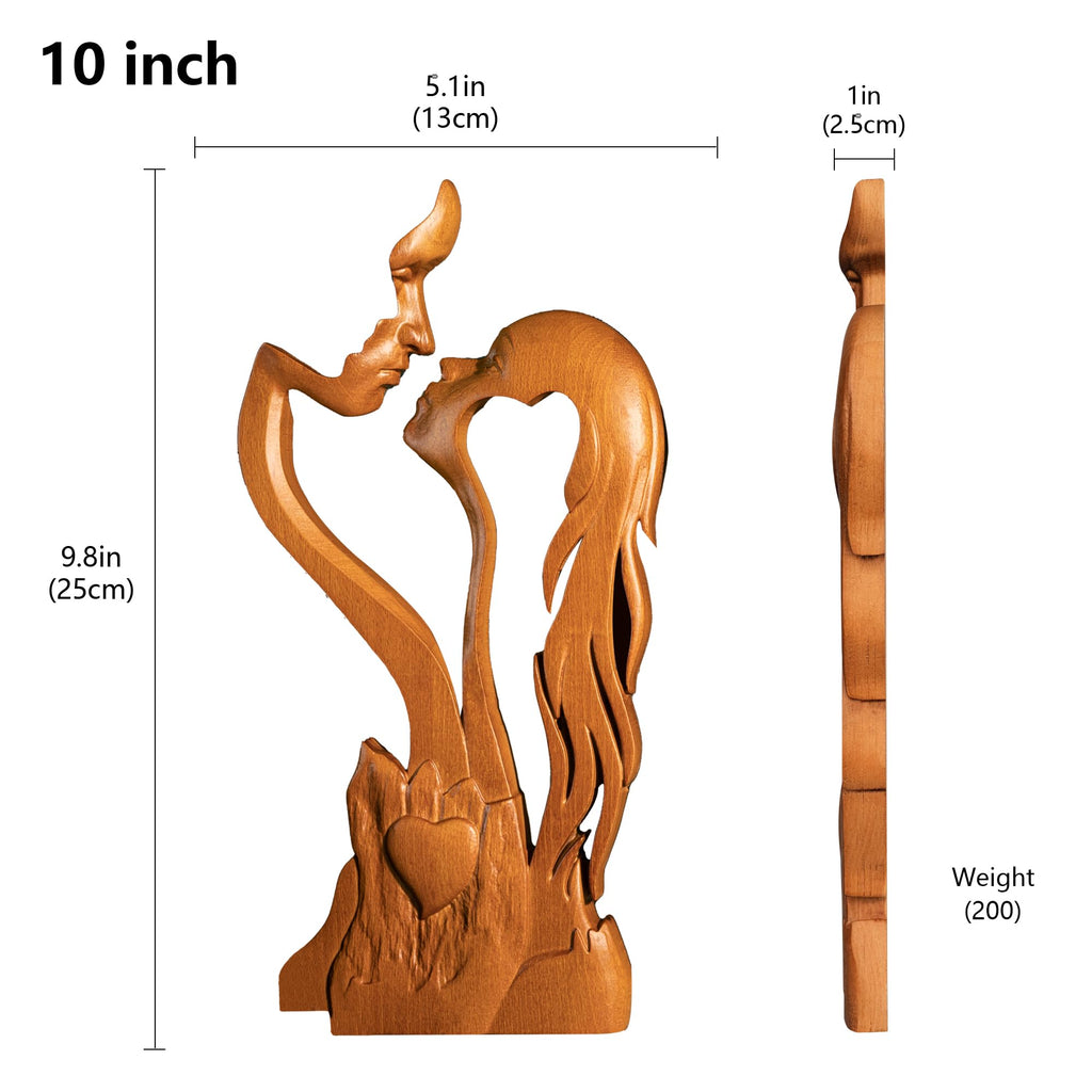 BGCOPPER Wooden Kissing Couple Ornament, Abstract Couple Portrait Sculpture Romantic Love Statue Decor Gift for Women Anniversary Valentine Wedding - 10 Inch