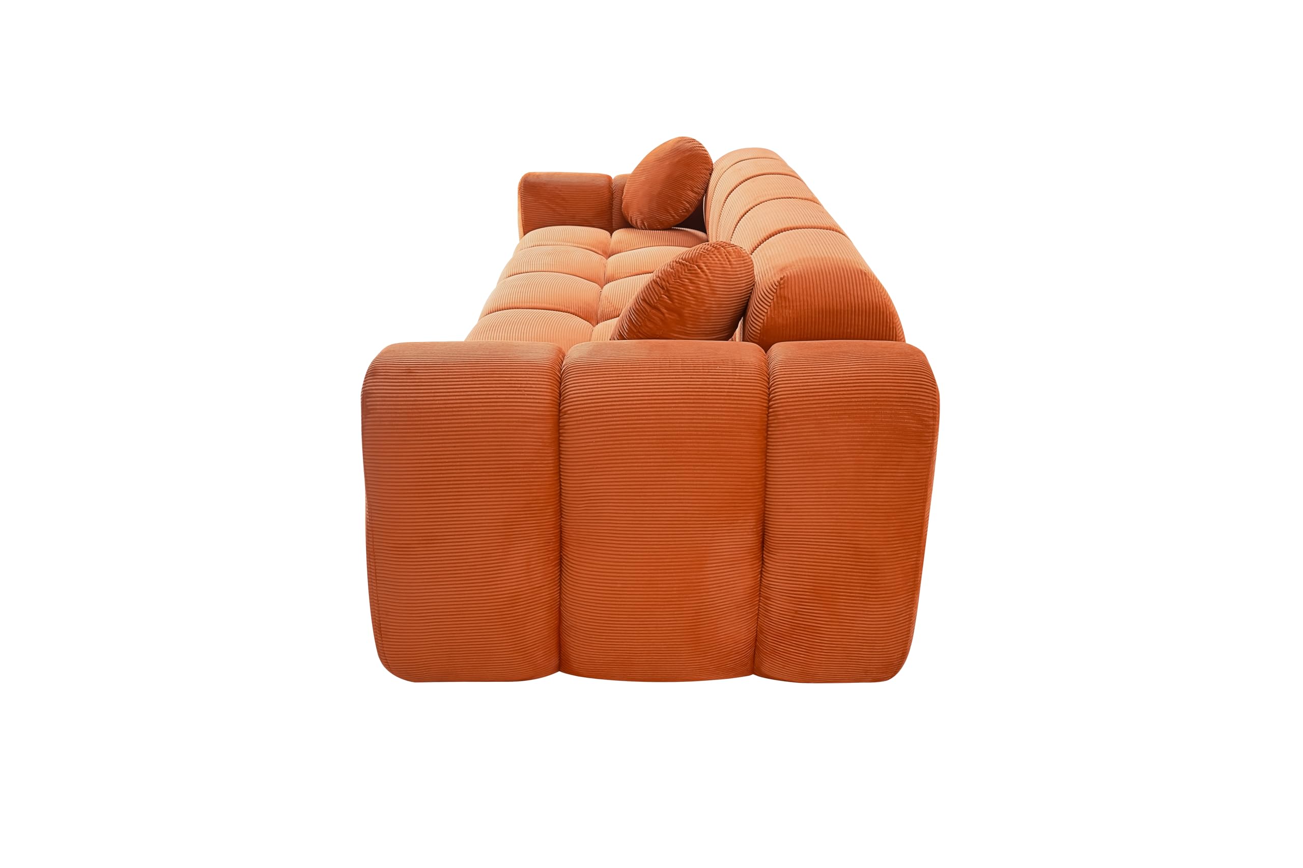 98.4-Inch Oversized Boneless Cloud Couches Deep Seat Foam Sofa Couch with 2 Round Toss Pillows, Luxury Corduroy Upholstered 3 Seat Tufted Loveseat, Cloud Sofa in a Box