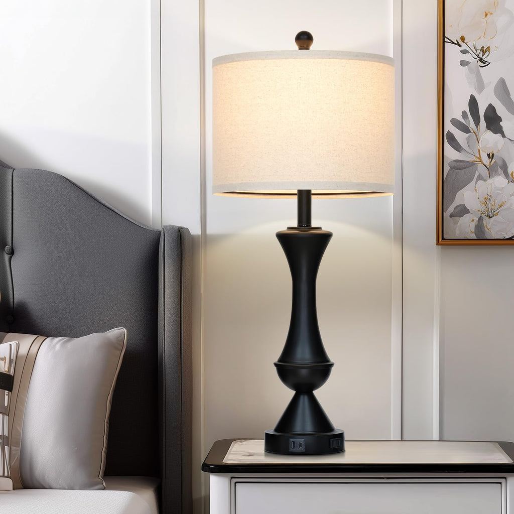 29" Gold Modern Table Lamps Set of 2, 3-Way Dimmable Touch Lamps for Nightstand with USB A+C & Outlets,Brass Lamps for Living Room, Bedroom, Nightstand, Entryway(2 Bulbs Included)