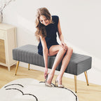 Furnimart 44 Inch Green Velvet Bench Ottoman Comfortable Footrest Stool Table Bench Dining Bench Tufting Bench Indoor Bench with Gold Legs for Living Room Bedroom Entryway (Velvet-Green)