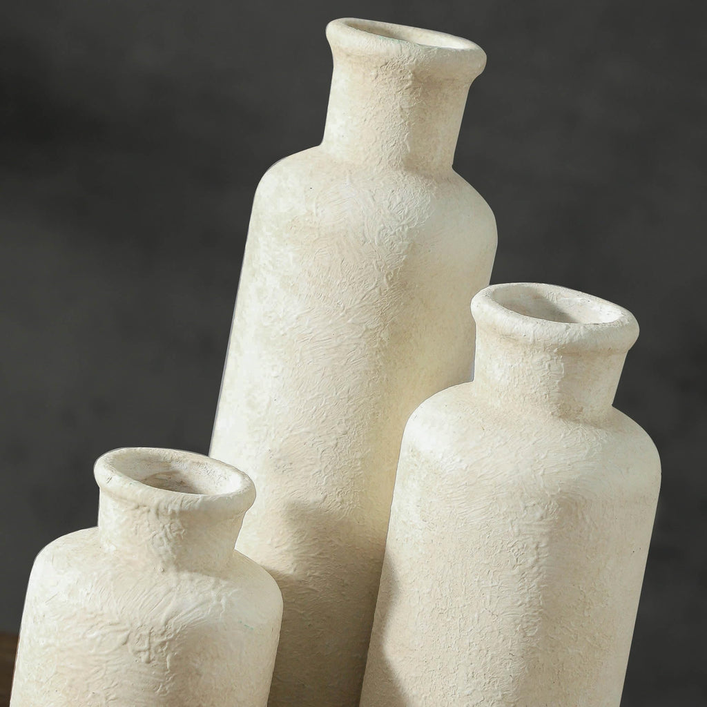 Vintage Vase Set of 3, Ceramic Vintage Flower Vases, Chinoiserie Decorative Home Decor Retro Floral Vase Rustic Farmhouse Decor for Table Bookshelf Mantel Kitchen Living Room Office - Green and Beige