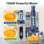 Turelar Immersion Blender Handheld Corded Hand Blenders Set 1100W, Trigger Variable Speed 5 in 1 Stick Emulsifier with Chopper, Whisk and Frother for Soup, Baby Food and Smoothies, Navy Blue