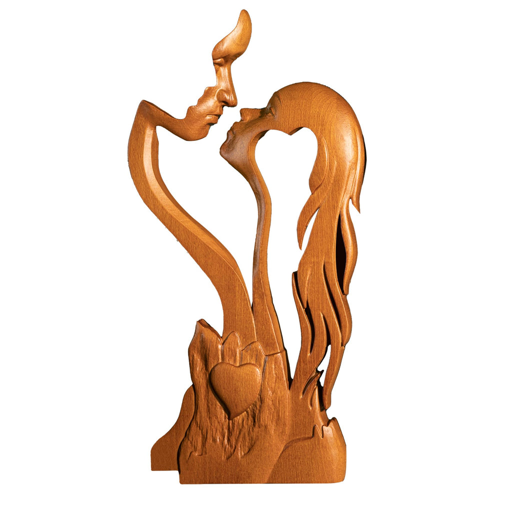 BGCOPPER Wooden Kissing Couple Ornament, Abstract Couple Portrait Sculpture Romantic Love Statue Decor Gift for Women Anniversary Valentine Wedding - 10 Inch