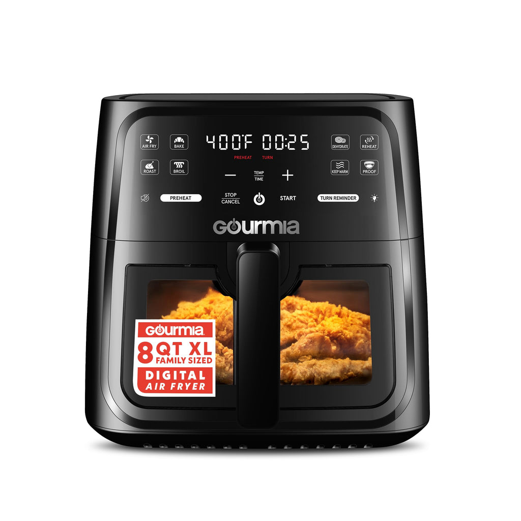 Gourmia 8 Qt Air Fryer, 8 Presets with Digital Display, FryForce 360° Technology, Easy View Window & Interior Light, Dishwasher Safe Basket, Green