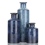 Blue Ceramic Vase Set - 3 Blue Small Vases, Farmhouse Country Flower Vase Home Decor, Living Room Decoration, Table Decoration, Fireplace Decor, and Entrance Decorations Centerpieces