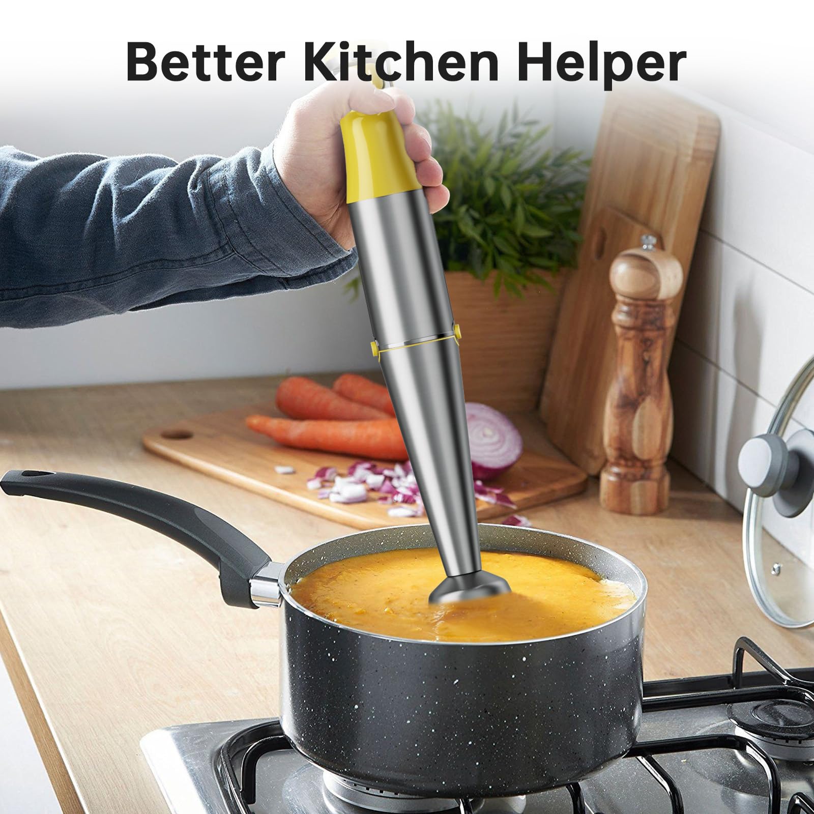 Turelar Immersion Blender Handheld Corded Hand Blenders Set 1100W, Trigger Variable Speed 5 in 1 Stick Emulsifier with Chopper, Whisk and Frother for Soup, Baby Food and Smoothies, Navy Blue