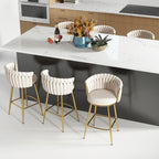 ABET Gold Bar Stool Set of 2, Velvet Swivel Barstools, Height Adjustable Counter Stools with Woven Back, Upholstered Modern Luxury Kitchen Stools with Footrest for Cafe, Pub, Black